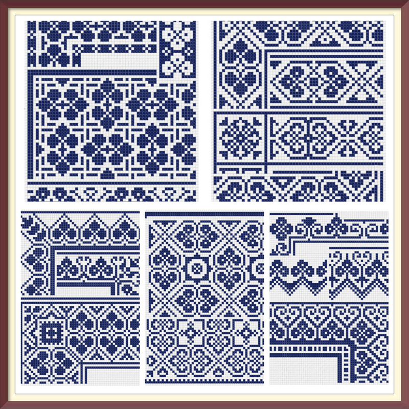 Borders - Cross Stitch Pattern - 5 Plates - Corners, Inserts and General Motifs - Antique Sampler PDF Counted Vintage Pattern - Reproduction 1890 (2).jpg