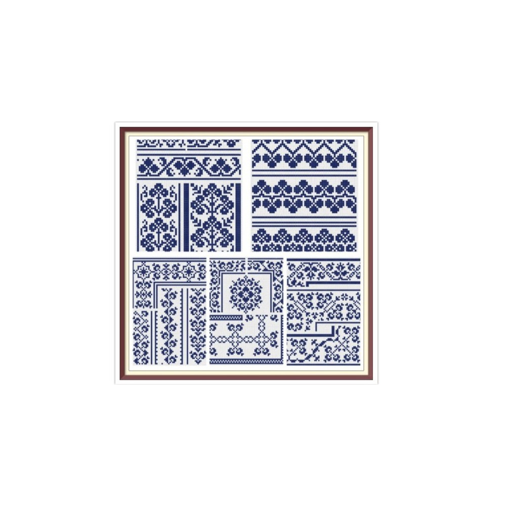 Borders - Cross Stitch Pattern - 5 Plates - Corners, Inserts and General Motifs - Antique Sampler PDF Counted Vintage Pattern - Reproduction 1890.jpg