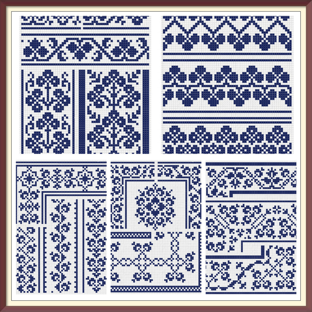 Borders - Cross Stitch Pattern - 5 Plates - Corners, Inserts and General Motifs - Antique Sampler PDF Counted Vintage Pattern - Reproduction 1890 (2).jpg