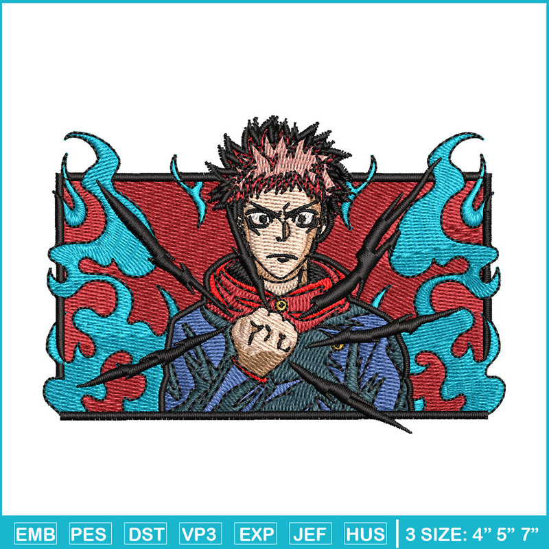 Yuji frame embroidery design, Jujutsu embroidery, Anime design, Embroidery shirt, Embroidery file, Digital download.jpg