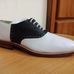 Men's Handmade Dress Shoes, Men black and white Spectator formal shoes