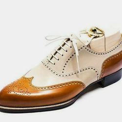Men's Bespoke Handmade Cream leather And Tan Leather Oxford Shoe, Men's Dress up Party Wear Shoe