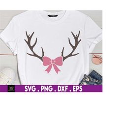 deer antlers with bow svg, girl svg, hunting svg, buck svg, reindeer antlers svg, deer antlers svg