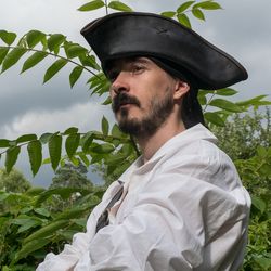 Handmade pirate leather tricorn hat with custom dyeing, aging and waterproof