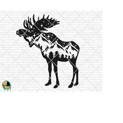 mountain range moose svg, moose silhouette svg, moose svg, moose cut file, moose vector, dxf, eps, png, cricut, silhouet