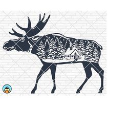 moose svg | winter moose svg | mountain moose svg | moose clipart | moose silhouette | mountains svg | silhouette files