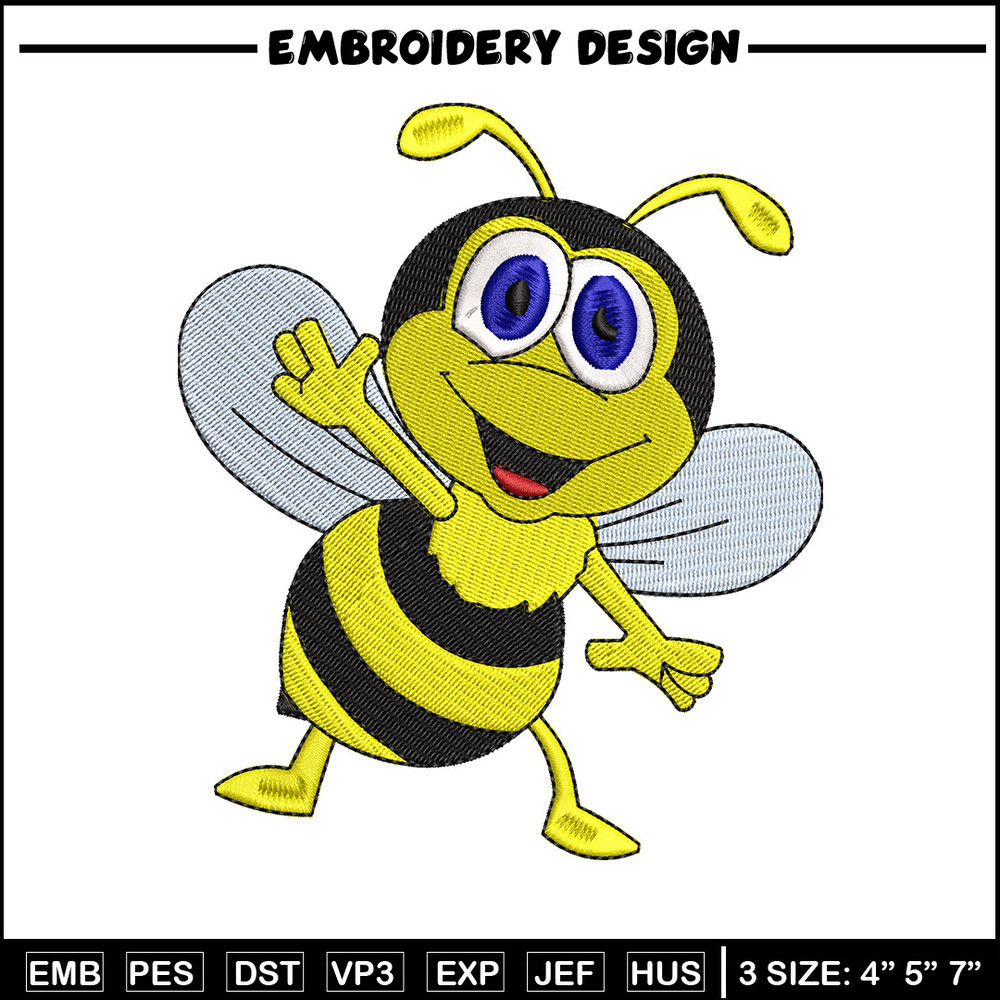 Bee cartoon embroidery design, Bee embroidery, Embroidery file, Embroidery shirt, Emb design, Digital download.jpg