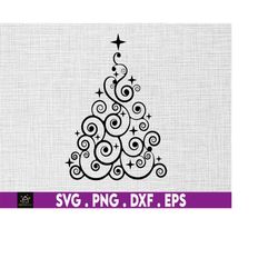 swirly christmas tree svg, christmas tree svg cut table design,svg,dxf,png use with silhouette studio & cricut_instant d
