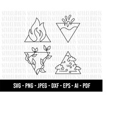 cod586-four elements svg, 4 elements symbols, four elements template, water svg, earth svg, air svg, fire svg /commercia