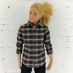 Shirt for Ken doll and other similar dolls (Black and red checkered)