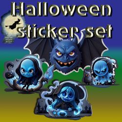 halloween sticker set for print & creativity: witches, ghosts, bats - instant digital magic creativity diy