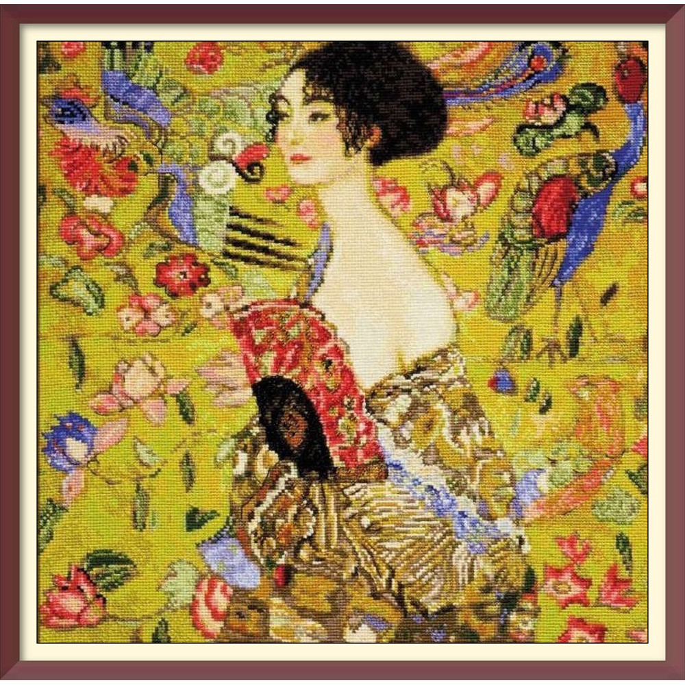Kit Cross Stitch - Lady with a Fan Gustav Klimt - Embroidery Kit - Needlework Kit (2).jpg