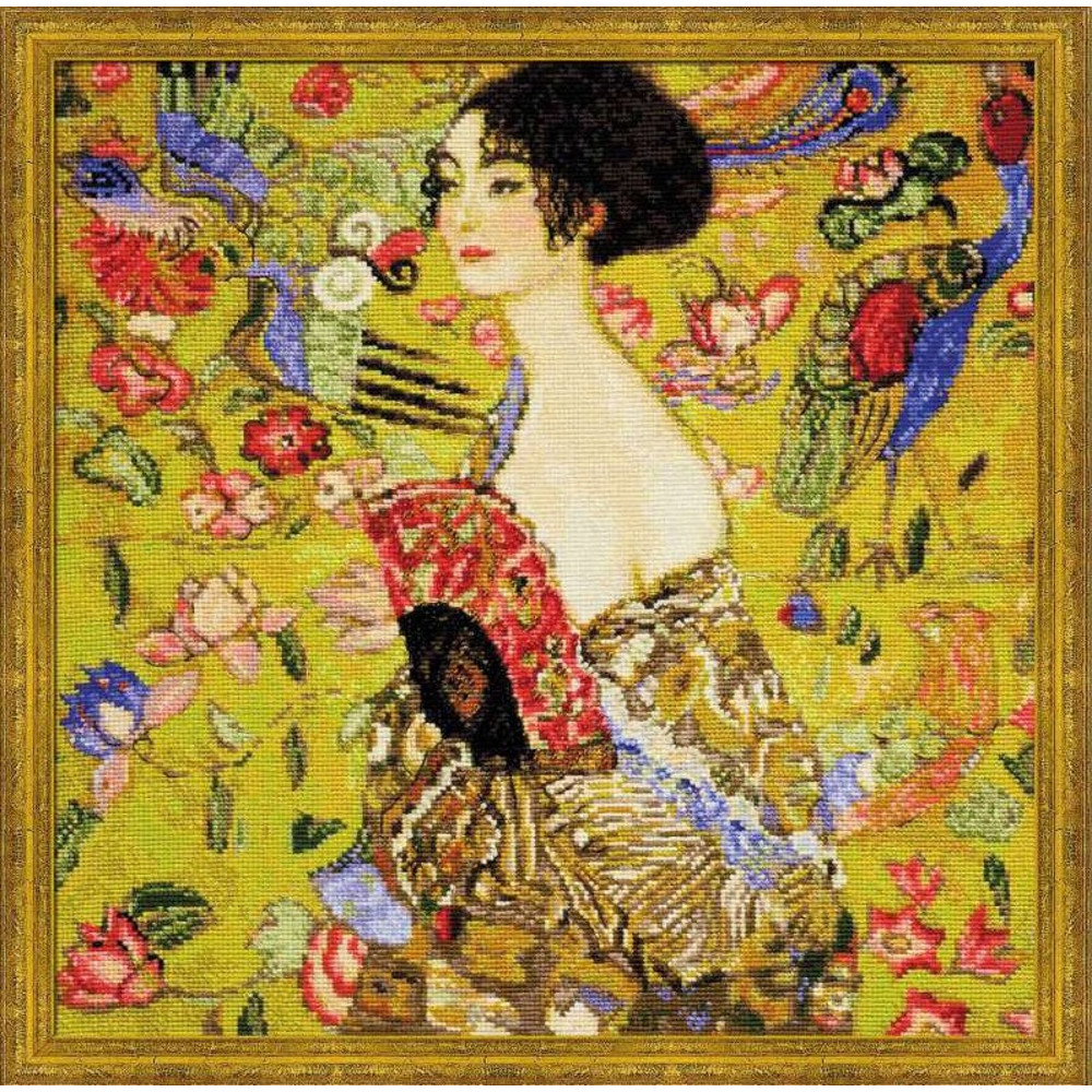 Kit Cross Stitch - Lady with a Fan Gustav Klimt - Embroidery Kit - Needlework Kit (3).jpg