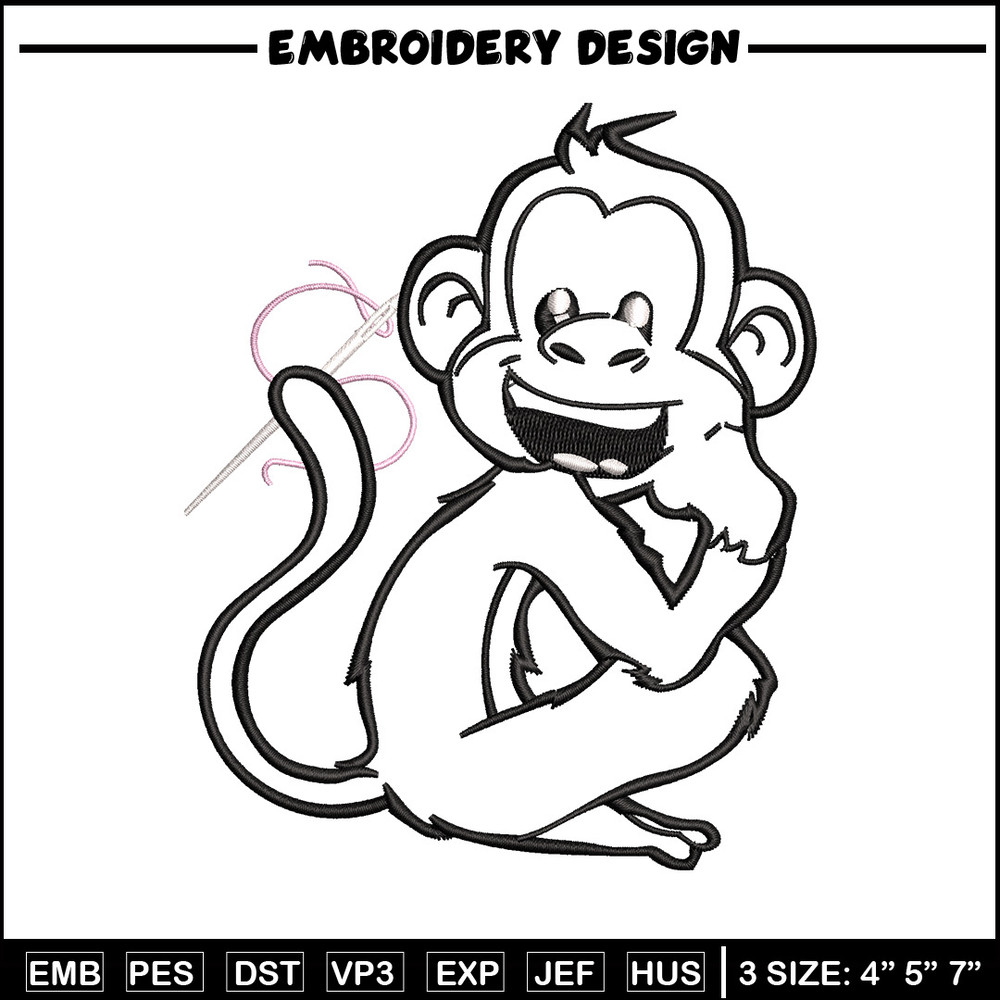 Monkey black white embroidery design, Monkey embroidery, Embroidery file, Embroidery shirt, Emb design, Digital download.jpg