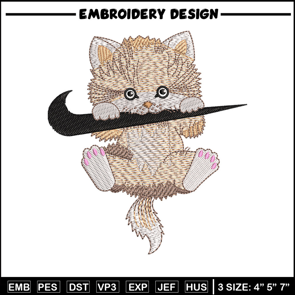 Nike cat cute embroidery design, Cat embroidery, Nike design, Embroidery shirt, Embroidery file, Digital download.jpg