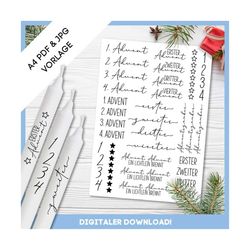 christmas candle tattoos pdf template, diy, advent calendar, holiday crafts, a4, printable, instant download