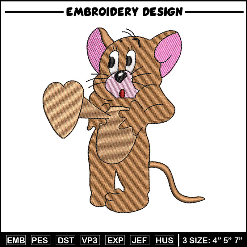 Jerry heart embroidery design, Cartoon embroidery, Embroidery file, Embroidery shirt, Emb design, Digital download.jpg
