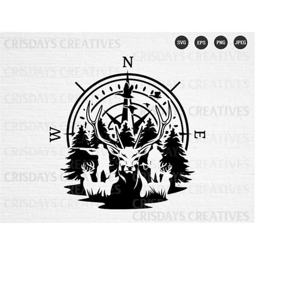 Compus With Deer Hunting Deer Svg| Deer hunting Svg| Hunting Compass Svg| US | Inspire ...