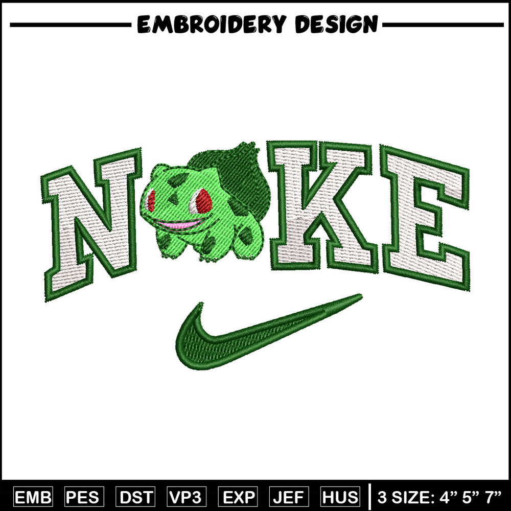 Nike bulbasaur embroidery design, Pokemon embroidery, Nike design, Embroidery shirt, Embroidery file,Digital download.jpg