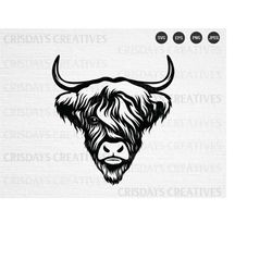 Highland Cow Svg| Heifer Svg| Farm Animals Svg| Bull Svg| highland Cow head Svg | Png, Vector, Clipart, Cut files