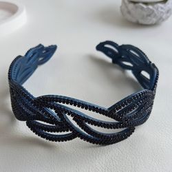 blue crystal headband, headband shiny, bridal headband, wedding headpiece, crown, tiara, headband embroidery, headband