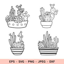 Cactus Svg Silhouette Potted Plant File for Cricut Succulent Dxf Set Png