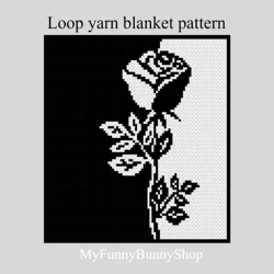 Loop yarn  Black White Rose finger knitted blanket pattern PDF Download