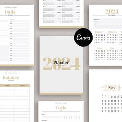 2024 Planner template, 2024 Monthly calendar template, Editable Canva template