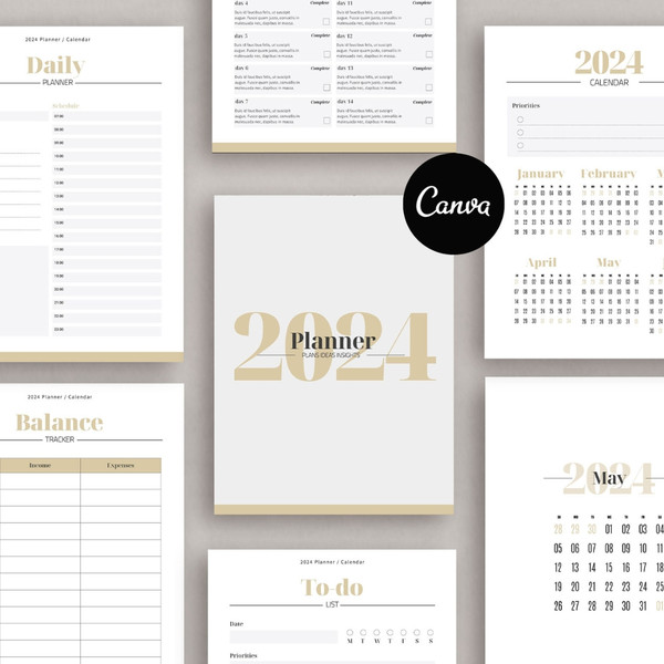 2024 Planner template, 2024 Monthly calendar template, Editable Canva template (1).jpg