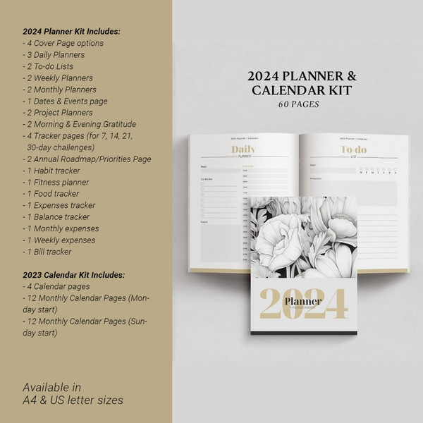2024 Planner template, 2024 Monthly calendar template, Editable Canva template (2).jpg