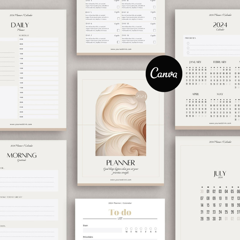 Editable Planner 2024 template, 2024 Monthly calendar template, Canva template (1).jpg