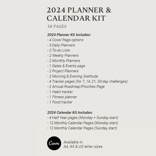 Editable Planner 2024 template, 2024 Monthly calendar template, Canva template (2).jpg