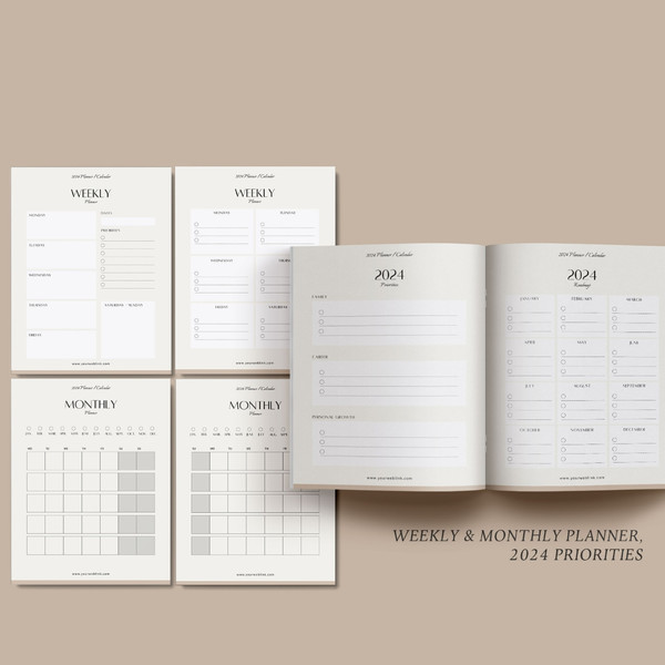 Editable Planner 2024 template, 2024 Monthly calendar template, Canva template (5).jpg