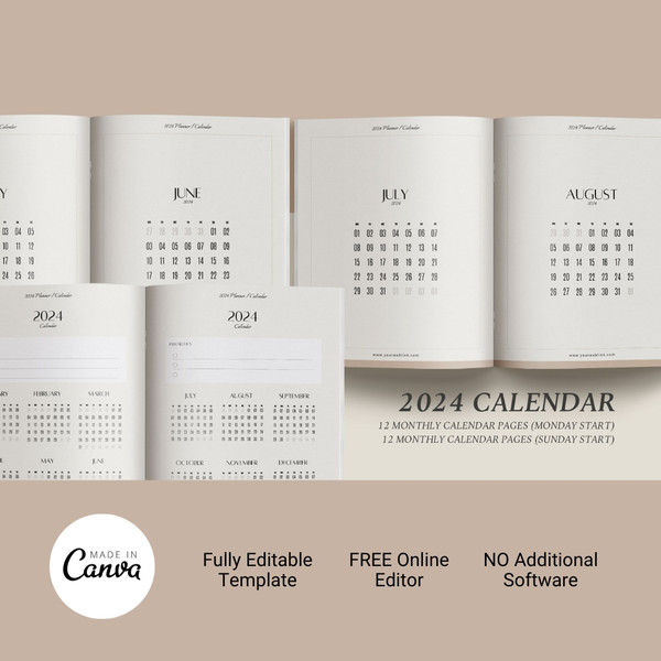 Editable Planner 2024 template, 2024 Monthly calendar template, Canva template (10).jpg