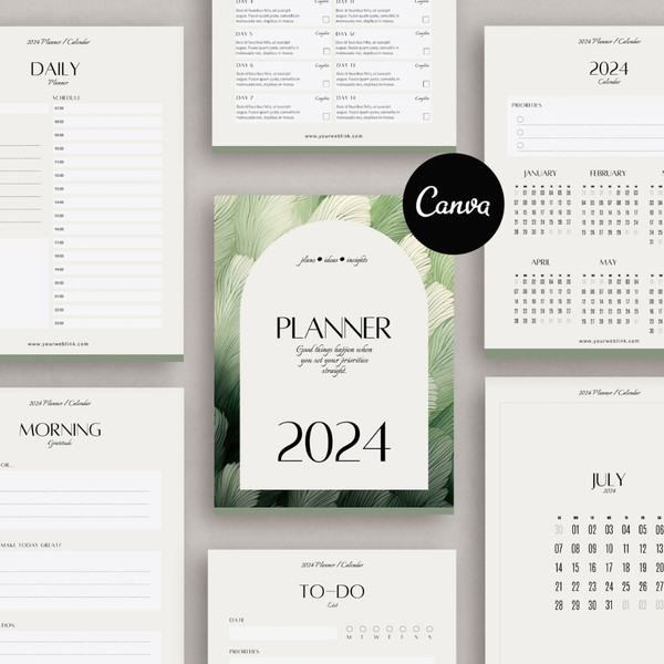 Customizable Planner 2024 template, Editable 2024 Monthly calendar template, Canva template (1).jpg