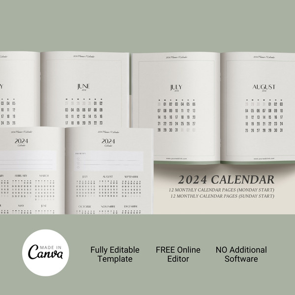 Customizable Planner 2024 template, Editable 2024 Monthly calendar template, Canva template (10).jpg