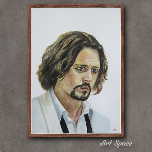 Original watercolor painting "Johnny Depp", portrait, decoration for office, housewarming gift, hallway decor, face
