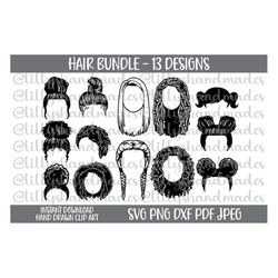 messy bun svg, curly hair svg, afro hair svg, dreads svg, hair vector, messy bun png, natural hair svg, hair clipart, af