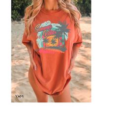 comfort colors summer vibes shirt, gift for summer, retro beach shirt graphic tee, salty vibes sunset t-shirt, beach lov