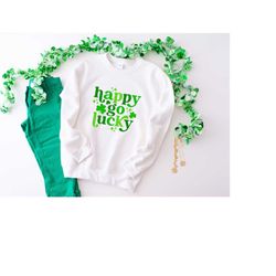 happy go lucky retro shirt, retro st. patrick's day shirt, st. patrick's day shirt, happy lucky shirt, shamrock shirt, v