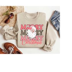 merry merry retro pink santa christmas sweatshirt,very mery christmas sweatshirt, pink christmas shirt,leopard christmas