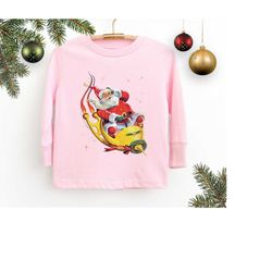 Toddler Christmas Shirt Long Sleeve Tee, Retro Santa Shirt Baby Christmas Gift for Granddaughter Cute Christmas Kids Hol