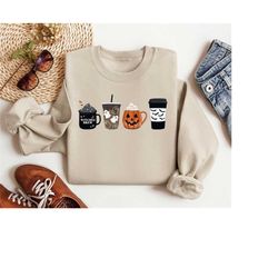 cute fall sweatshirt ,fall coffee shirt, pumpkin spice shirt, coffee lover tee shirt, halloween pumpkin latte drink cup