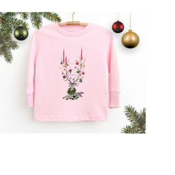 Toddler Christmas Shirt Long Sleeve Tee, Baby Reindeer Shirt Christmas Gift for Granddaughter, Cute Christmas Kids Shirt