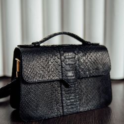 black bag python leather crossbody snakeskin handmade