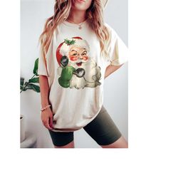 retro santa christmas shirt, vintage comfort colors graphic tee, funny christmas shirt gift for her, family holiday phot