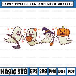 hippie halloween cute ghost boo spooky season pumpkin svg, hippie boo halloween svg, happy halloween png, digital