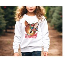kids retro reindeer sweatshirt, daughter christmas gift for granddaughter, cute deer girls youth shirt, family holiday s