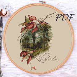 Cross stitch pattern pdf October cross stitch pattern pdf design for embroidery