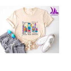 disney hello shirt, disneyworld shirt, disneyland shirt, it's a small world after all shirt, cute colorful disney shirt,